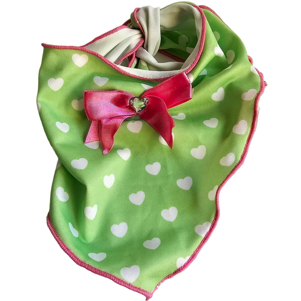 Smoochie Pooch Dog Small Green/White/Pink Polka Dot Heart Bandana Puppy Girls